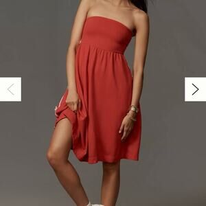 Anthropologie Daily Practice | Strapless Side Bow Midi Dress Red Size XXS